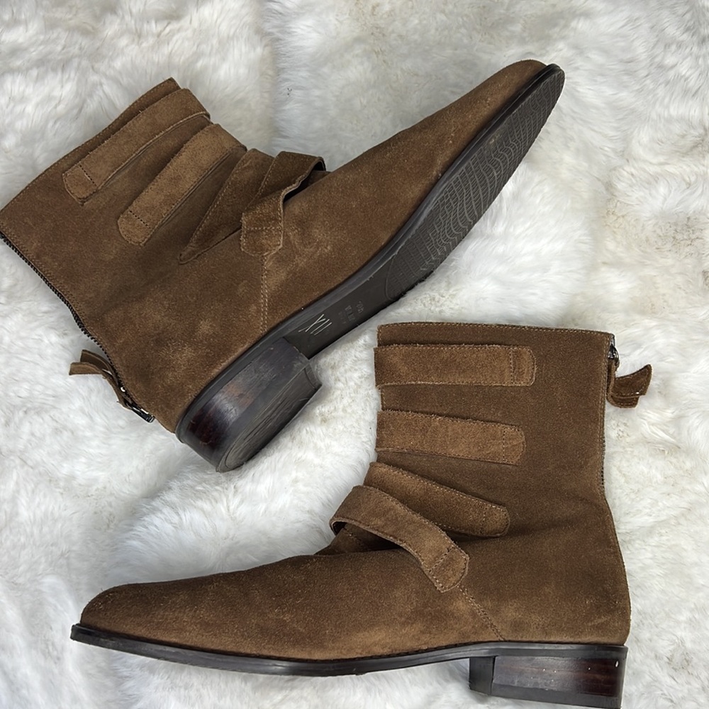 Stuart Weitzman Jitterbug Suede Boot Brown Buckel… - image 2